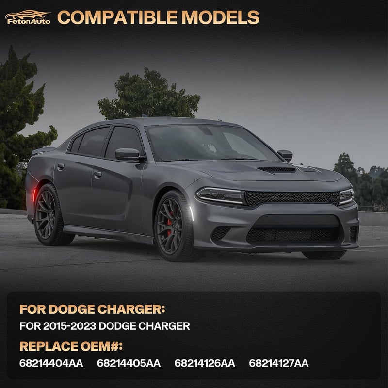 FetonAuto Dynamic Red White LED Side Marker Lights for Dodge Charger 2015 2016 2017 2018 2019 2020 2021 2022 2023 2024, Smoked Lens Front Rear Charger Bumper Reflector Lamp, 4PCS - Image 5